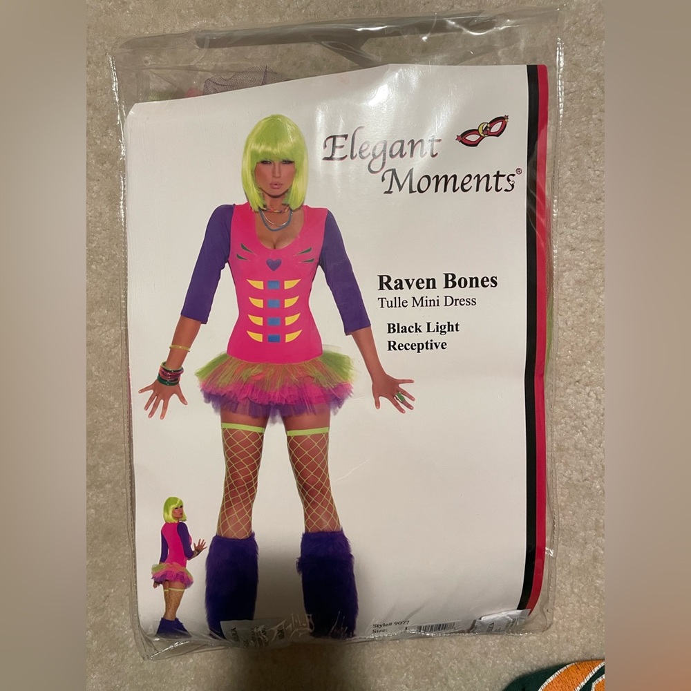 Elegant Moments Tulle Mini Dress Size L Black Light Receptive Costume Halloween